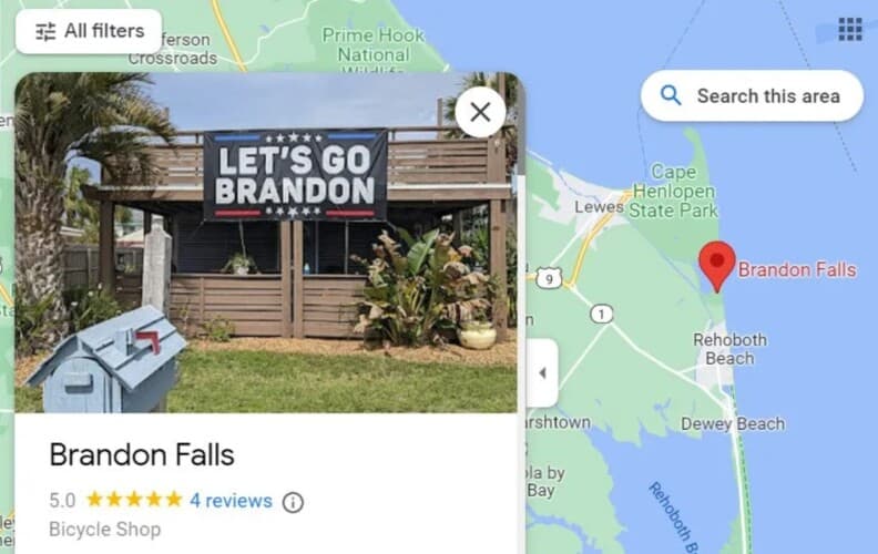  HIT! Mesto gde je Bajden pao sa bicikla nazvano ‘Brandon Falls’ na Gugl mapama