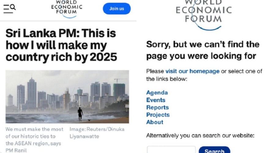  Pogledajte! Svetski Ekonomski Forum izbrisao članak u kojem se premijer Šri Lanke hvali kako će učiniti zemlju bogatom