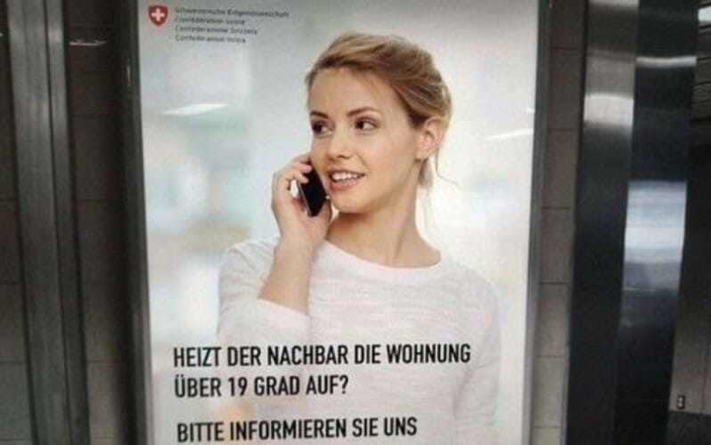  U švajcarskim društvenim medijima pokrenuta bura oko postera „Prijavi svog komšiju“ – ukoliko ne štedi energiju