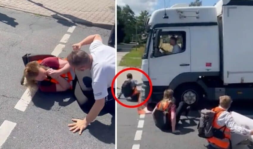  Viralno! Klimatski histeričari ponovo blokirali put u Nemačkoj, vozač kamiona p*pizdeo i krenuo da ih gazi (VIDEO)
